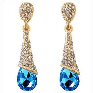 Austrian Crystal Long Blue Water Drop Earrings